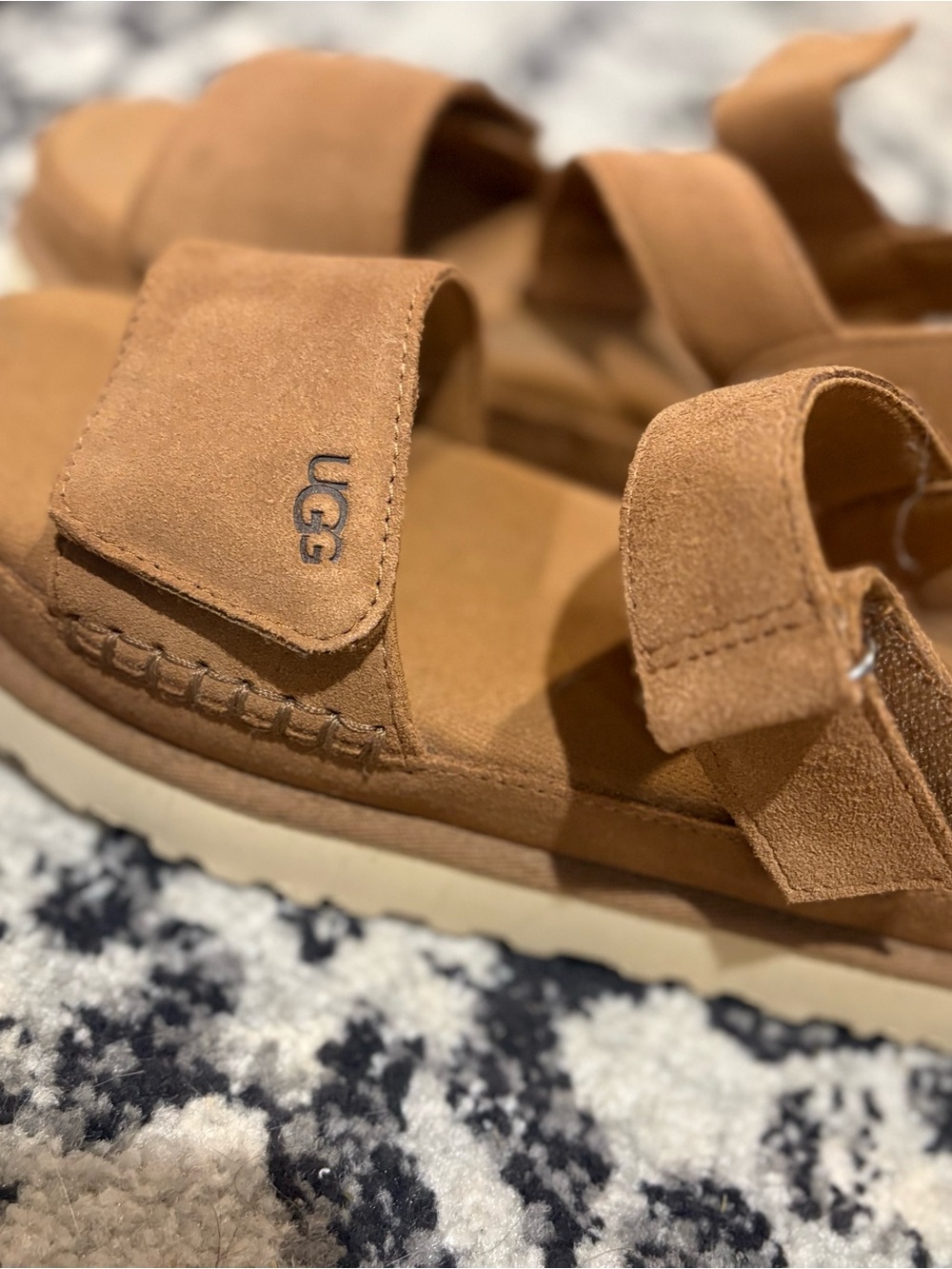 UGG Kids Tan Suede Hook-and-Loop Strap Sandals